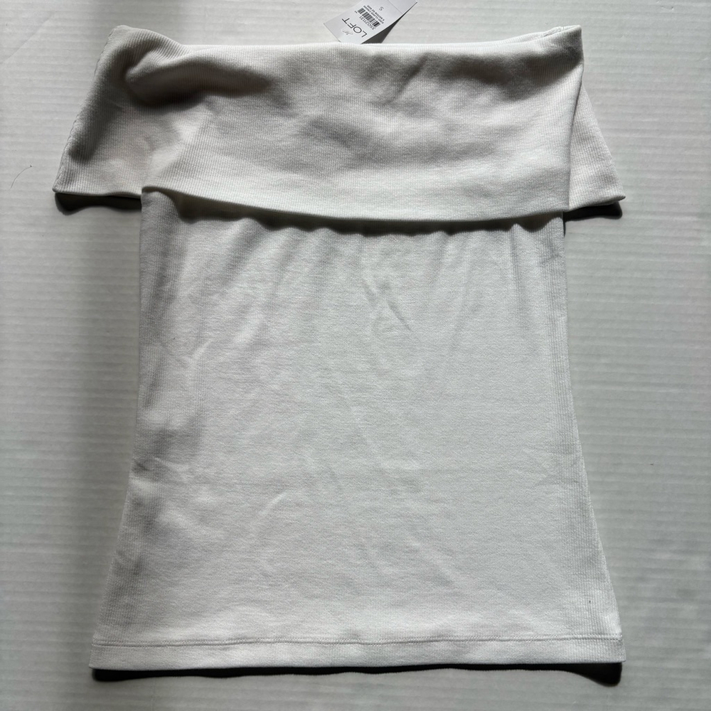 Women's LOFT White Ribbed Off-the-Shoulder Top Size S